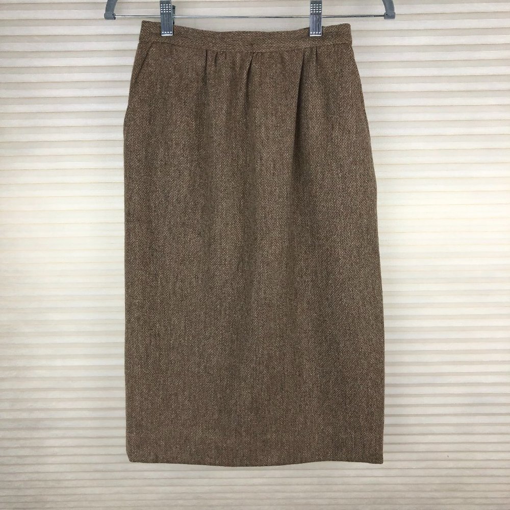 Vintage (1980) Custom Made Academia Preppy Tweed Wool Pencil Skirt Old Money